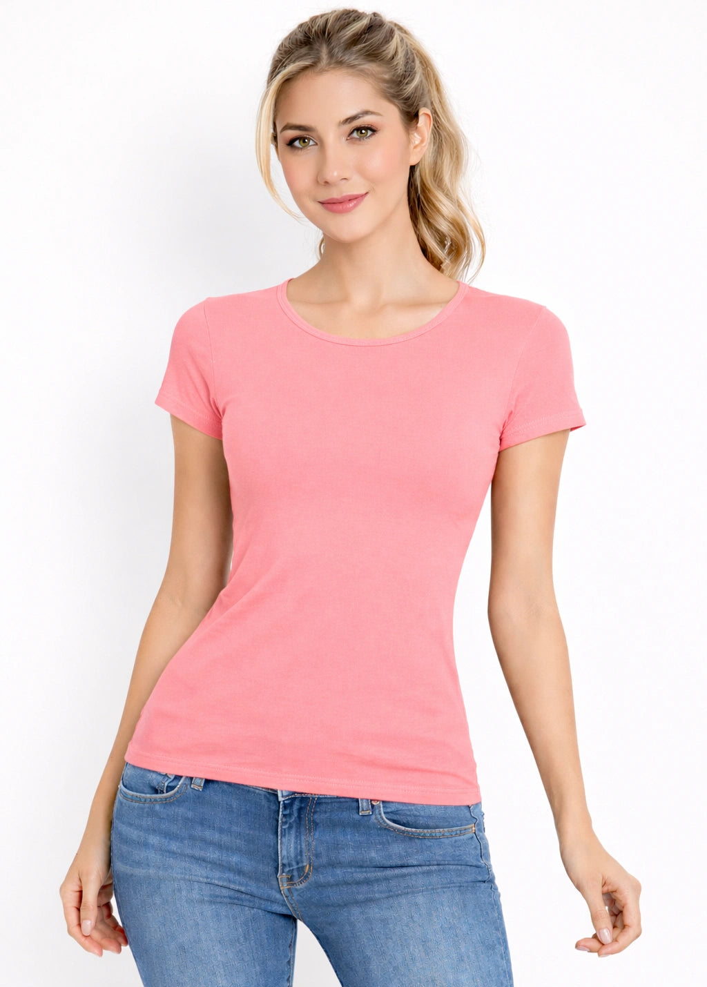 Women's Bamboo Fabric Slim Fit Half Sleeve T-Shirt - Pink