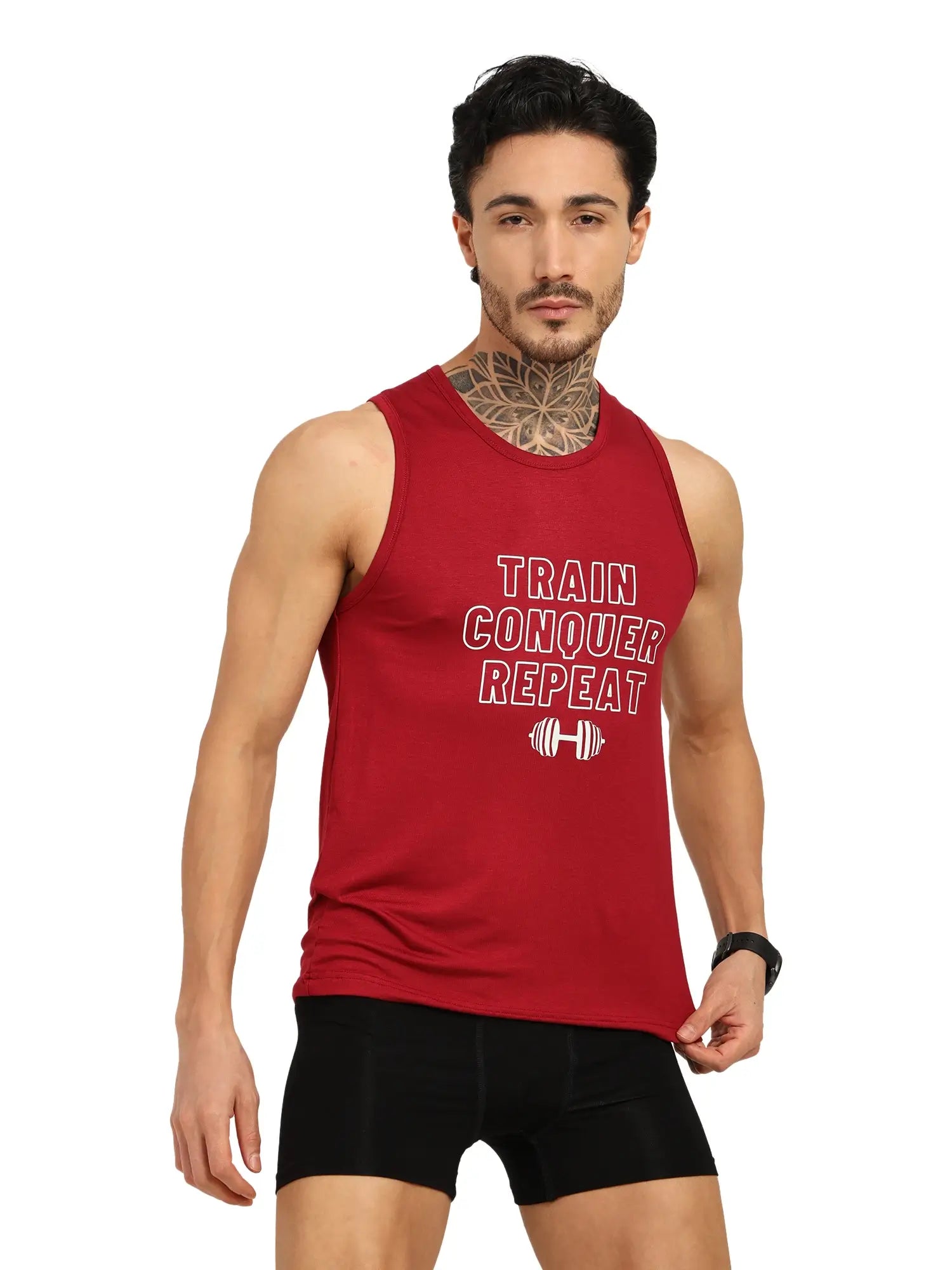 Men's Bamboo Fabric Maroon Workout Gym Vest