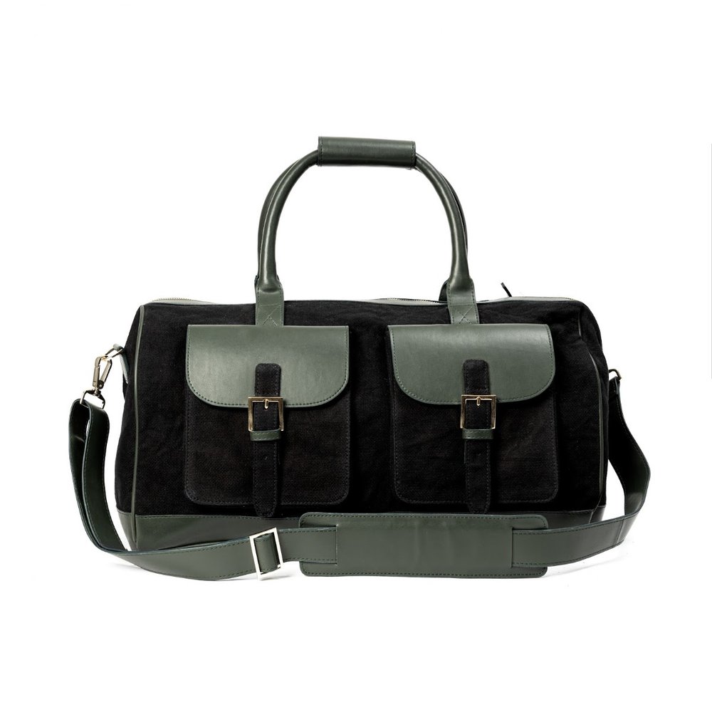 Ajax Vegan Leather Duffle Bag - Black & Green