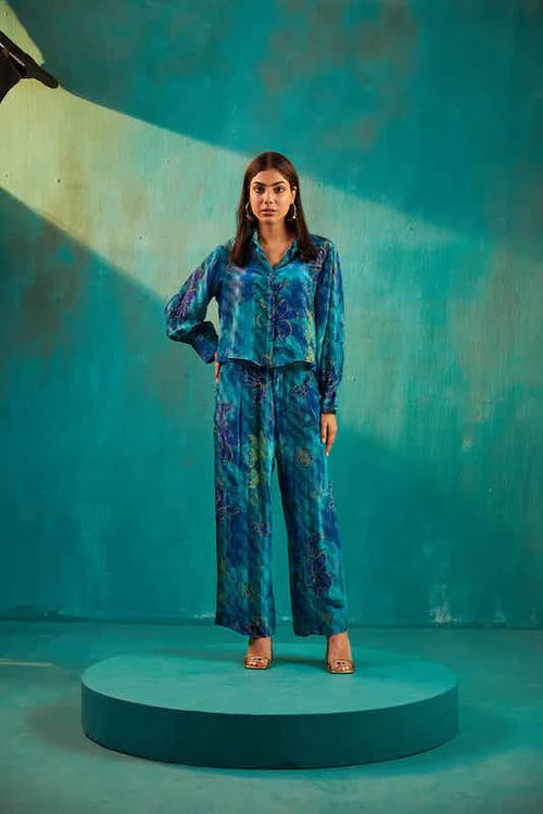 Teal Blue Printed Co-Ord Set