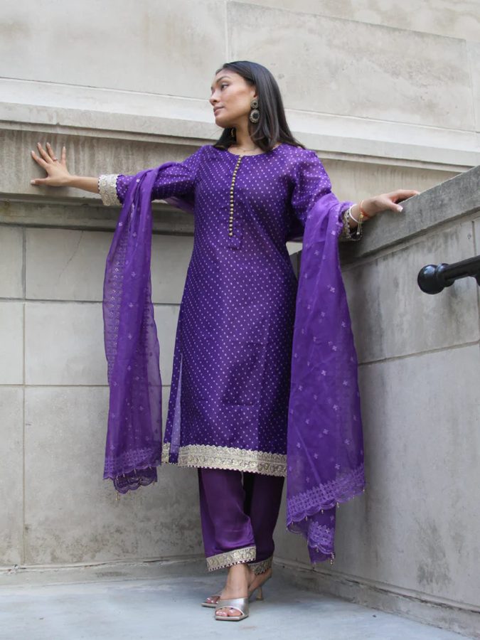 Purple Garnet Bandhani Suit Set