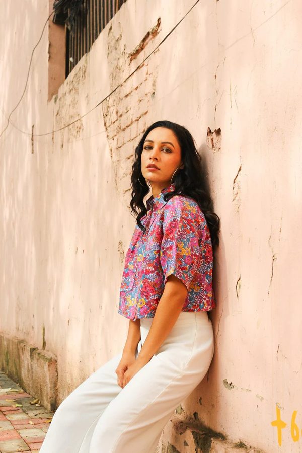 Colorful Floral Linen Crop Top