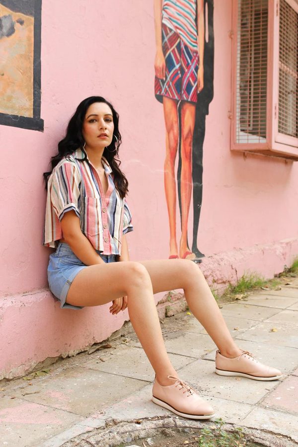 Ecru Stripes Linen Crop Top