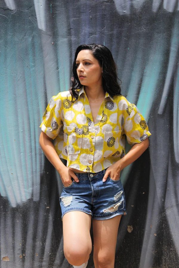 Daffodil Yellow Linen Crop Top