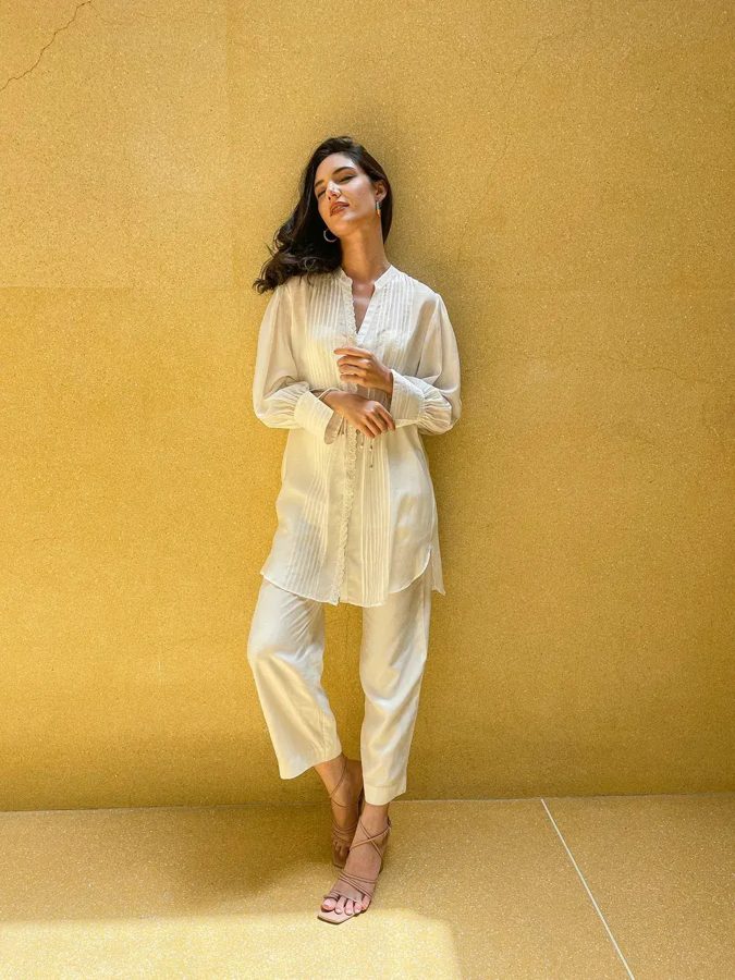 Pearl White Pintuck Kurta