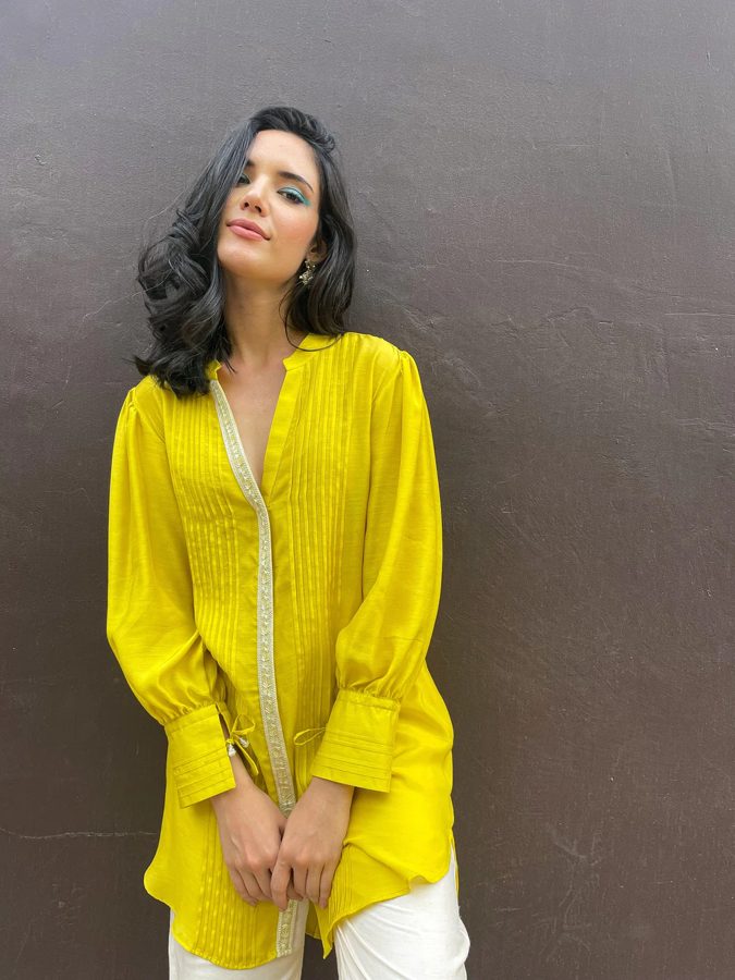 Lime Yellow Pintuck Kurta
