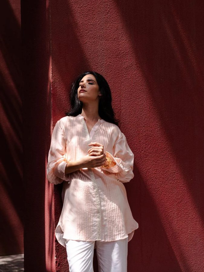 Peach Pintuck Kurta