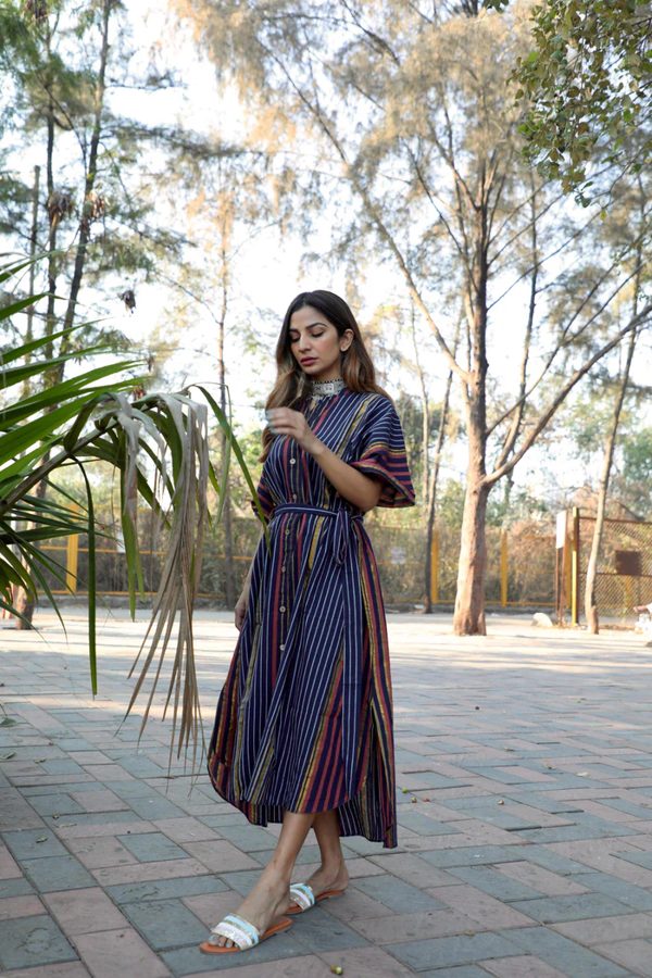 Indigo Striped Kaftan Dress