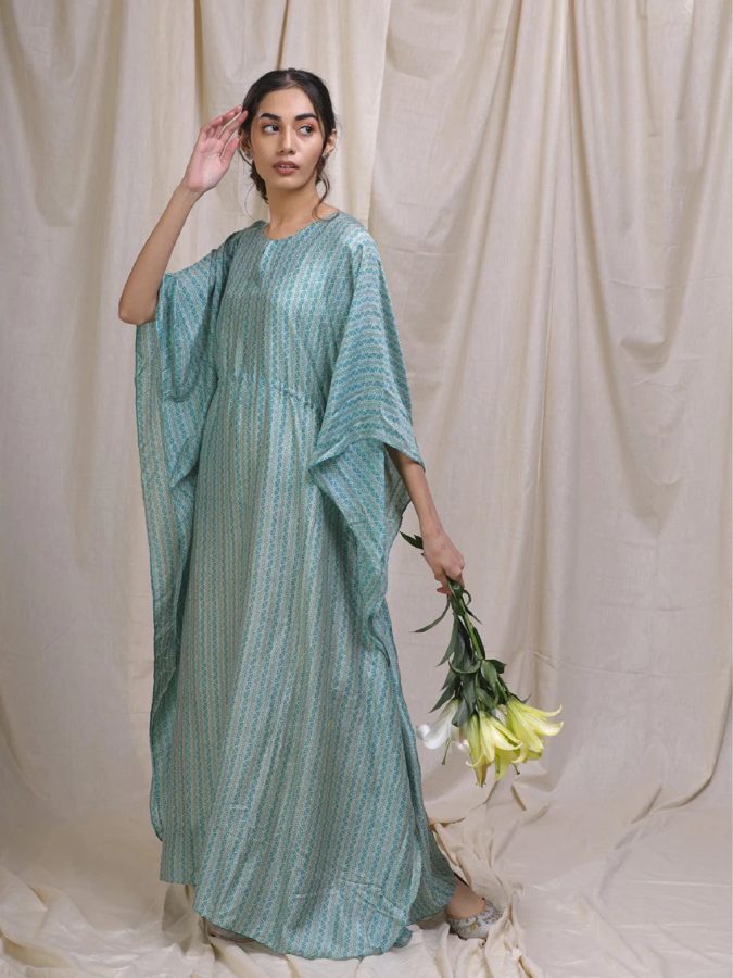 Teal Cotton Silk Kaftan