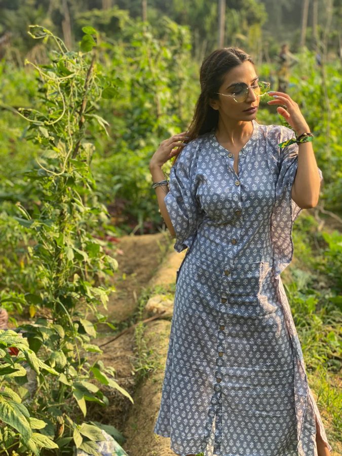Grey Block Style Kaftan Dress
