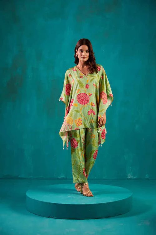 Green Printed Kaftan Co-ord Set