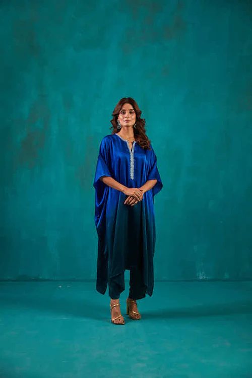 Teal Green Ombré Kaftan Co-ord Set