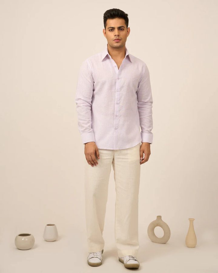 Mauve Pinstripe Linen Men's Shirt