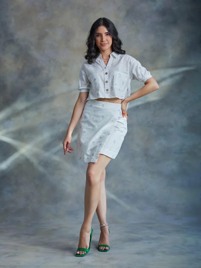 Ditsy Blue Printed Linen Co-ord Set