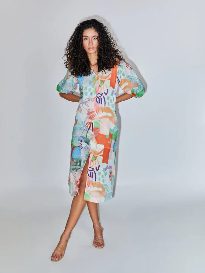 Tangerine Abstract Midi Dress