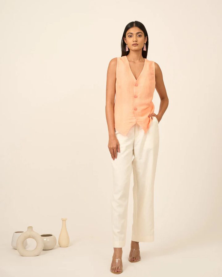 Peach Linen Vest Pants Set