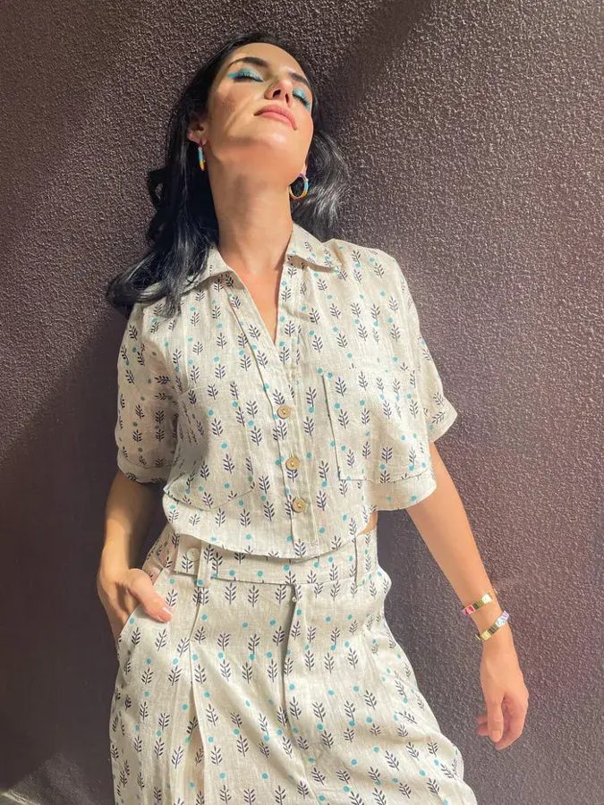 Beige Printed Linen Co-ord Set