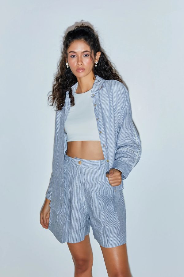 Sky Blue Pinstripe Shirt Co-ord