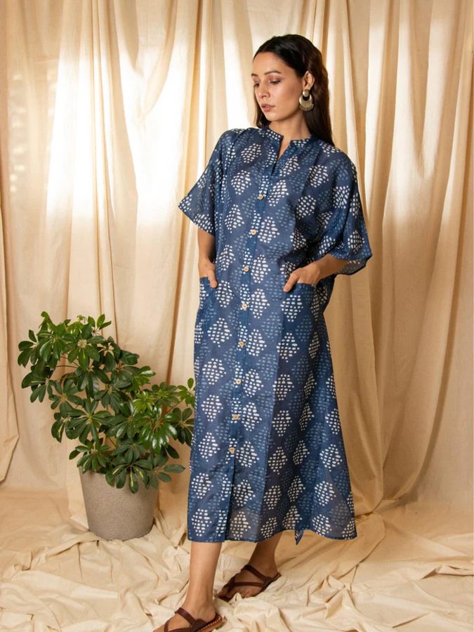 Indigo Neel Printed Kaftan Dress