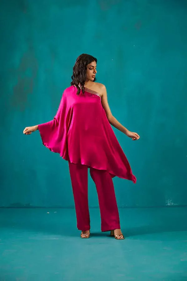 Fuchsia One Shoulder Kaftan Co-ord Set