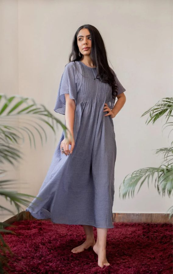 Pastel Violet Mulmul Kaftan Style Dress