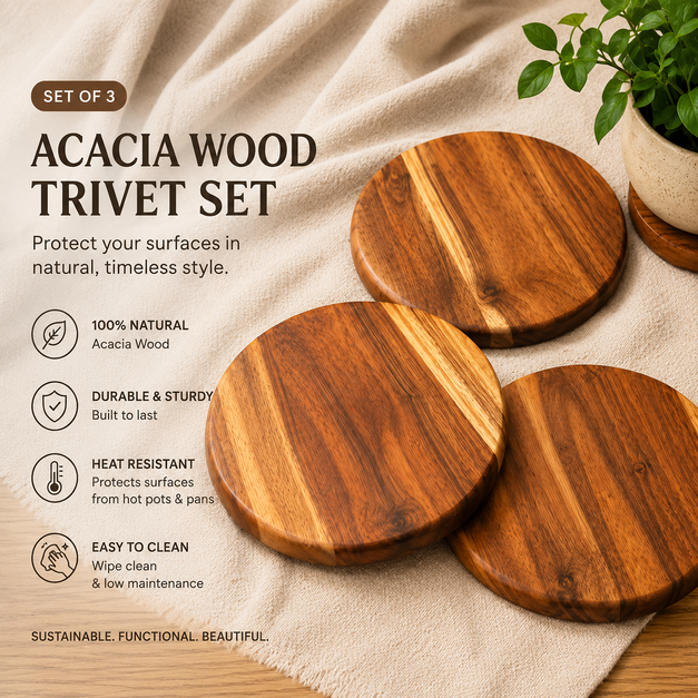 Acacia Wood Trivet Set of 3